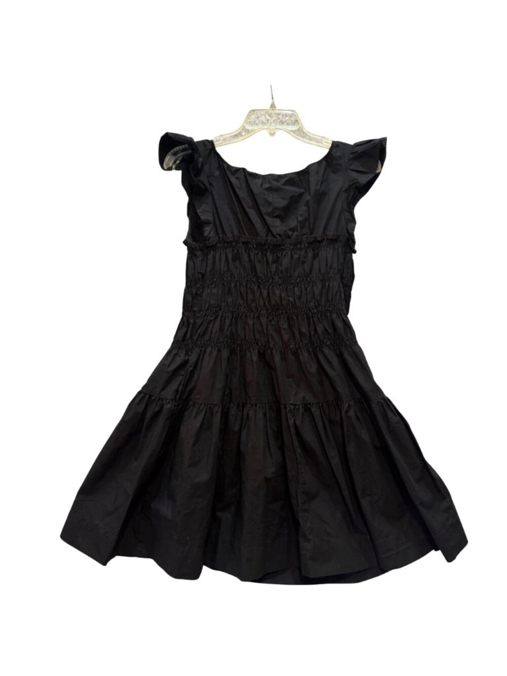 Free Assembly Black Ruffled Stretch Fit & Flare Mini Dress Smocked Bodice Size S - Picture 2 of 6